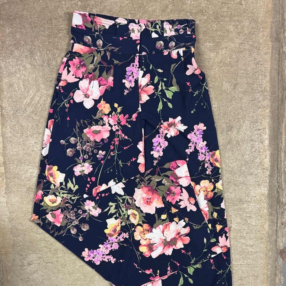 Floral Wide Leg Pants in Navy
